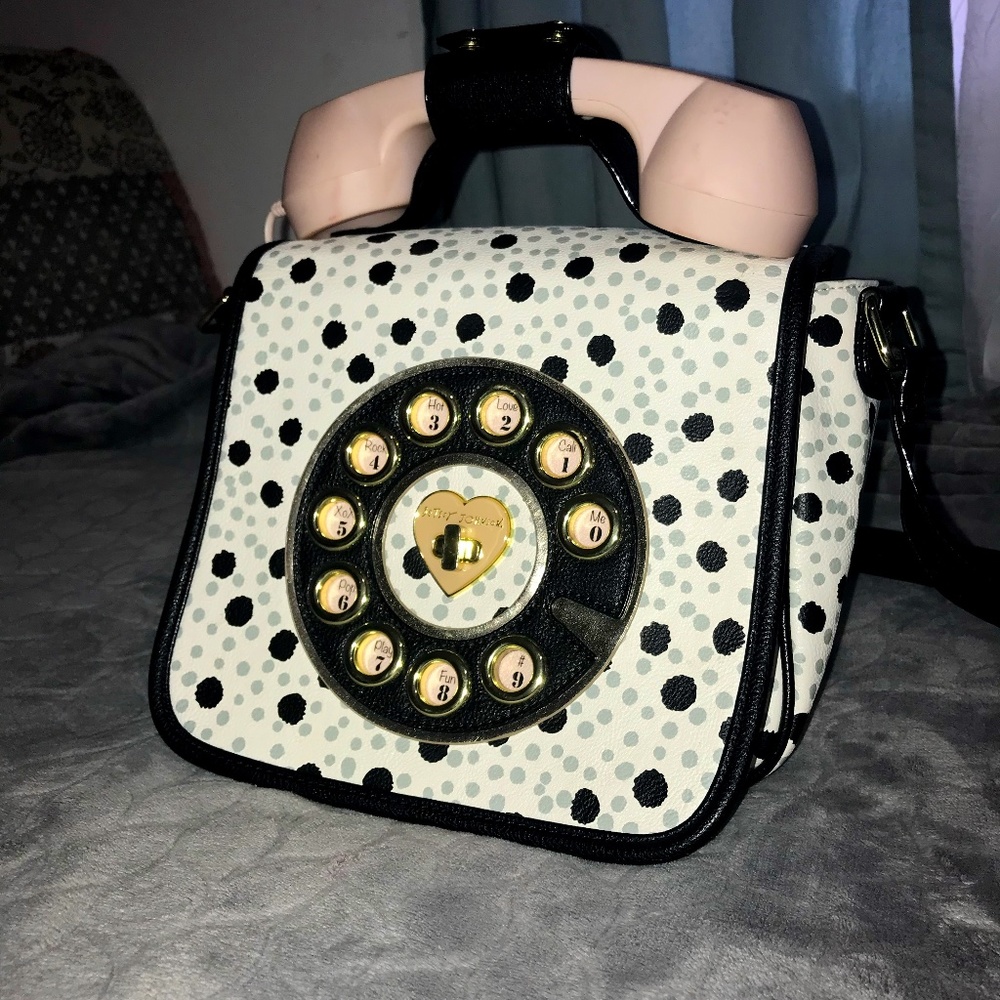 Pink, Black, and White Betsey Johnson Rotary Phone Purse
